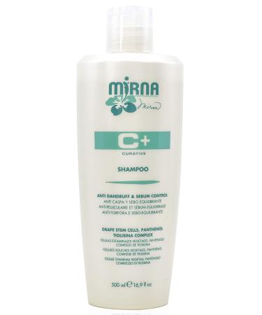 Mirna Professional Anti Dandruff and Grease Control Shampoo. Made with Grape Stem Cells Tiosilina Complex and Wheat Hydrolyzed Proteins for daily use on oily scalp and hair 500ml / 16.9oz