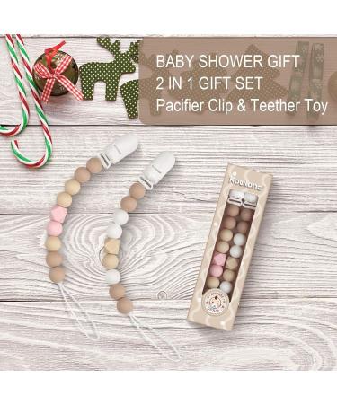 Yolnkos Pacifier Chain - 2 Pcs Dummy Clips for Boys & Girls | Perfect Baby Shower Gift (Pink & Beige) - Buy Online on GoSupps.com
