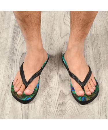 Mnsruu Peacock Feather Flip Flops - Vibrant Blue/Green Sandals for Stylish Comfort | International Shipping Available - Buy Online on GoSupps.com