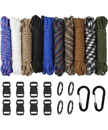Aufodara 24er Set Paracord Bracelets - DIY Nylon Rope Kits with Black Plastic Click Closure Key Ring & Carabiner Hook - Buy Online on GoSupps.com