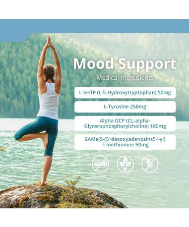 TRUE PROTOCOLS - Vital Mind - 5-HTP (50mg) + L-Tyrosine (250mg) + Alpha GPC (100mg) + SAMe (50mg) - 90 Non-Laxative & High Absorption Vegan Capsules - Bioavailable Caps For Optimal Mood Balance Focus & Stress Management - 100% Non-GMO Supplement - Buy Online on GoSupps.com