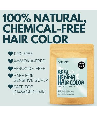 Black Henna Hair Color Dye - Organic PPD-Free 100% Gray Coverage All-Natural Semi-Permanent Safe for Sensitive Scalp | Ouiloe 100g - Buy Online on GoSupps.com