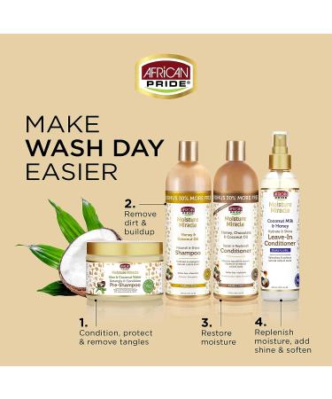 African Pride Moisture Miracle Honey & Coconut Oil Shampoo - 16 oz Family Size, Sulfate-Free, Color Safe for Natural Coils & Curls - Buy Online on GoSupps.com