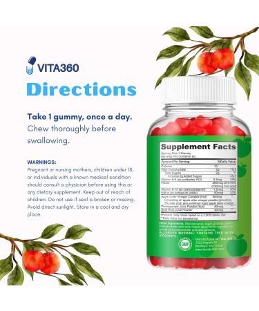 VITA360 ACV Gummies 60ct with Mother - Apple Cider Vinegar + B12, Beetroot & Pomegranate for Digestion, Detox & Immune Support - Buy Online on GoSupps.com