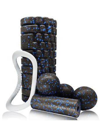 Krtoyust fascia roll set fascia roll spine set with 3D texture massage suitable for muscle relaxation and training (contains mini fascia roll fascia ball and duoball) (black blue)