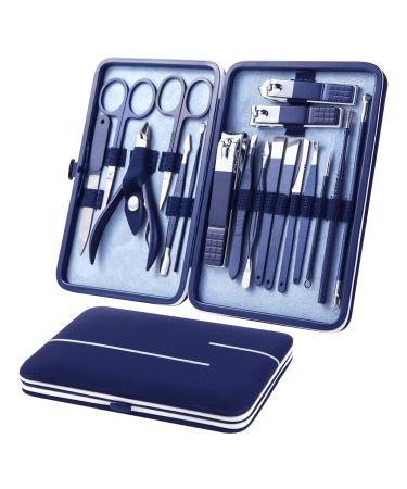 Manicure Set Professional pedicure manicure kit FUNNHAOO Stainless steel Nail clippers Grooming Kit With lightweight and beautiful Travel Case (18in1 Blue) 18 Piece Set
