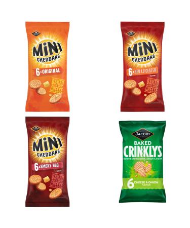 Mini Cheddars Selection Jacobs Crisp Snacks Original & Smokey BBQ & Red Leicester & Crinklys Cheese & Onion 6pack x Multi Pack