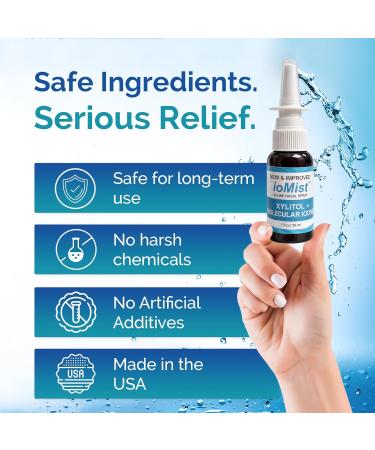 Iotech International ioMist Xylitol Saline Nasal Spray with Molecular Iodine - Natural Nasal Rinse & Congestion Relief for Adults & Children 6+ - Drug-Free Sinus Cleanse & Allergy Support - 1 fl oz - Buy Online on GoSupps.com