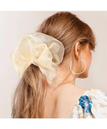 CEELGON XL Big Organza Scrunchies 6 Pack - Oversized Satin Hair Ties for Thick Hair - Super Stretchy Jumbo Bling Hair Scrunchies in Black Pink Champagne Gold Purple Grey - Buy Online on GoSupps.com