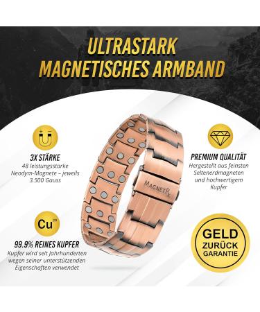 Magnetrx 3x Strength Copper Bracelet for Men | 99.9% Pure Copper with Magnets | Adjustable Length & Premium Clasp | SIZing Tool Included - Buy Online on GoSupps.com