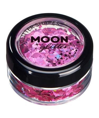 Holographic Glitter Shapes by Moon Glitter - Pink - Cosmetic Festival Makeup Glitter for Face Body Nails Hair Lips - 3g