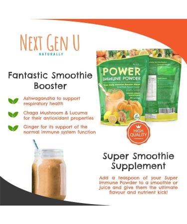 Immune Support - Supplement Powder 150g - Superfood Booster for Adults - Natural Immunity Defense - Daily Drink Mix for Women & Men - Plant Based Vegan & Gluten Free Smoothie Boost by NextGenU - Buy Online on GoSupps.com