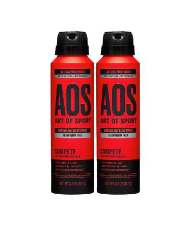 Art of Sport Men s Body Spray Deodorant Aluminum Free Citrus Fragrance Made with Natural Botanicals Made for Athletes Compete Scent 3.8 Ounce (Pack of 2) Compete 3.8 Ounce (Pack of 2)