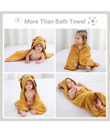 Bamboo Hooded Baby Bath Towel | Toddler Wearable Blanket | Lion Animal Bathrobe 75x75cm - Buy Online on GoSupps.com