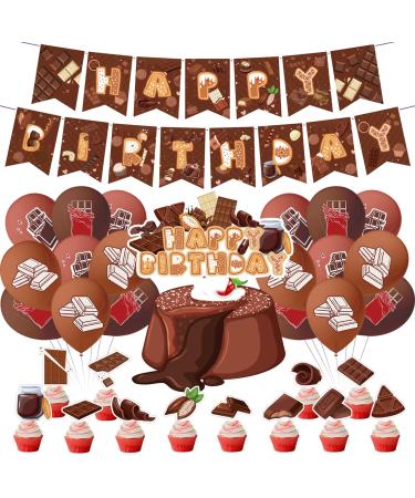 Chocolate Party Supplies Chocolate Birthday Party Decorations Set with Chocolate Birthday Banner Cake Cupcake Toppers Balloons for Chocolate Baby Shower Decorations