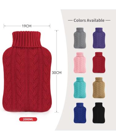 Samply 2L Hot Water Bottle with Knitted Cover for Hot & Cold Compress - Red | Hand, Feet, Neck, Shoulder Pain Relief - Buy Online on GoSupps.com