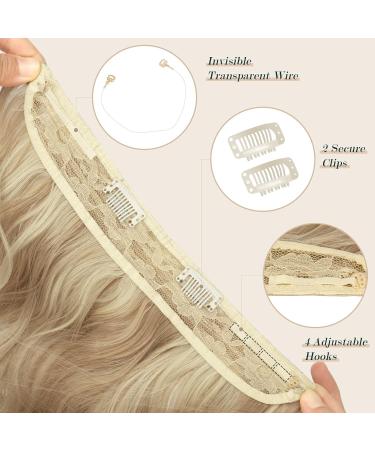 FESHFEN Invisible Wire Hair Extensions 16 Inch Long Wavy Synthetic Hair Piece for Women - Dark Golden Mix Beige Blonde - Buy Online on GoSupps.com