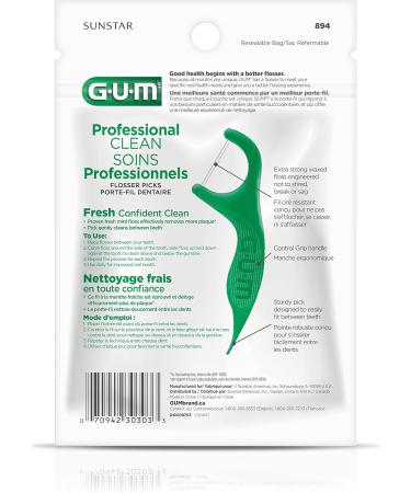 GUM Professional Clean Flossers Picks Extra Strong Floss Proven to Remove More Plaque Fresh Mint Flavour 40 Count X 6 Pack (240 flossers) Professional Clean 1.00 m (Pack of 240) - Buy Online on GoSupps.com