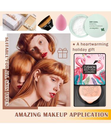 Air Cushion CC Cream Mushroom Head Foundation Matte Concealer Full Coverage Liquid Foundation Set with Makeup Sponge & Foundation Brush Lightweight Long Lasting Oil Control Face Loose Setting Powder - Buy Online on GoSupps.com