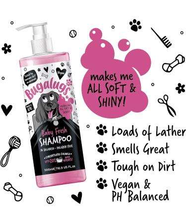BUGALUGS Baby Fresh Dog Shampoo 500ml dog grooming products for smelly dogs with baby powder scent Vegan best pet puppy shampoo conditioner professional (1x500ml) - Buy Online on GoSupps.com