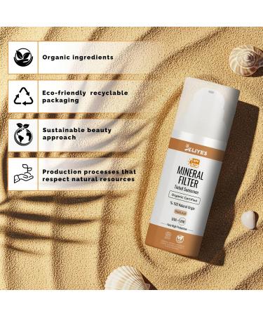 Aliye s Tinted Organic Sunscreen SPF 50+ | Ecocert Cosmos Certified | 100% Mineral & Vegan Sun Protection | Safe for Sensitive Skin | 50ml (Natural) - Buy Online on GoSupps.com