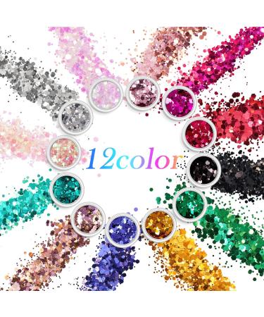 AOOWU 12 Colors Chunky Glitter Sequins for Nail & Festival Art - Holographic Cosmetic Powder for Face, Body, Eyes, Hair & DIY (08) - Buy Online on GoSupps.com
