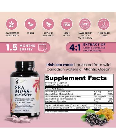 HAPPY FOX Irish Sea Moss Capsules with Elderberry, Vitamin C, D3, B9, B12 & Iron - 90ct | Organic Superfood for Thyroid & Immune Support, Natural Energy, Gut, Skin & Joint Health - Buy Online on GoSupps.com