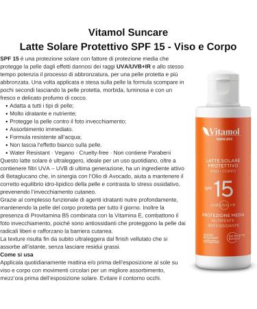 Vitamol Medium Sun Protection SPF 15 Face and body sunscreen milk protecting against UVA and UVB rays No white effect Water resistant - Buy Online on GoSupps.com