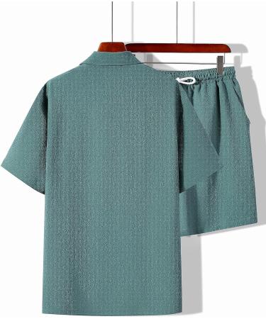 OYOANGLE Men's 2 Piece Outfit: Short Sleeve Striped Shirt and Shorts Set - X-Large Green - Buy Online on GoSupps.com