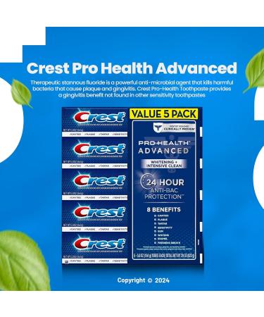 Crest Pro-Health Advanced White Toothpaste (5.8 oz 5 pk) - Teeth Whitening Kit with Gift Bundle: Smile Light Spring Guide Squeezer & No-Mess Caps | International Shipping Available - Buy Online on GoSupps.com