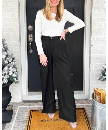 Vetinee High Waisted Wide Leg Dress Pants for Women | Business Office Trousers with Pockets | Black - Buy Online on GoSupps.com