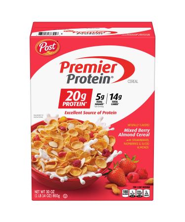 Post Premier Protein Mixed Berry Almond cereal, high protein cereal, protein-rich breakfast or snack made with real berries and almonds, 30 Ounce - 1 count Premier Protein Mixed Berry