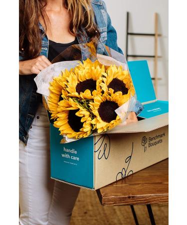 Fresh Cut 7 Stem Yellow Sunflowers Bouquet with Vase - Benchmark Bouquets - Buy Online on GoSupps.com