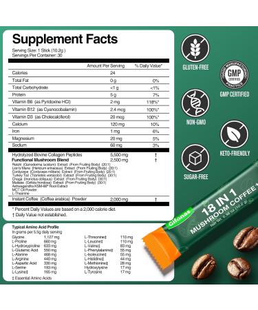 Mushroom Coffee with Collagen Vitamins & Minerals 6 Adaptogenic Mushrooms - Lion s Mane Reishi Chaga & More Organic Instant Coffee for Energy Focus Skin Immune & Gut Support 30 Servings Medium Roast 10.79 Ounce (Pa  - Buy Online on GoSupps.com