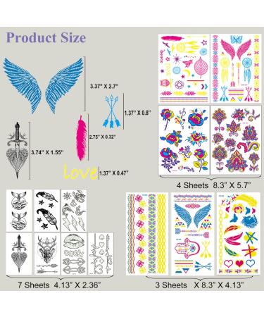 Glow In The Dark Tattoos - 14 Sheets Neon Blacklight Reactive Temporary Tattoos for Rave Festival and Glow Party Supplies - Buy Online on GoSupps.com