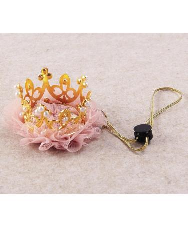 Nishine Gold & Silver Crown Headband for Dogs & Cats - Pink Tulle Mesh Tiara Hairband for Pet Costumes & Parties - Buy Online on GoSupps.com