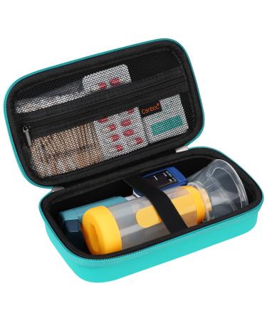 Canboc Hard Carrying Case for Asthma Inhaler Inhaler Spacer for Adults and Kids Masks Travel Inhaler Case with Mesh Pocket fit Packets of Medication and Other Essentials Mint Green (CASE ONLY) Mint Green+Black