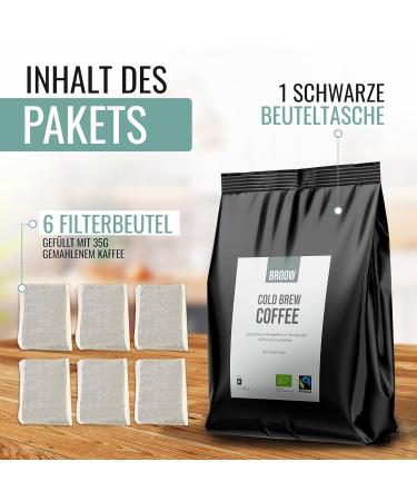 Broow Cold Brew Coffee - Bio & Fairtrade 100% Arabica - Ground Roasted Filter Bags - DE- KO-006 (6 Pack 35g) - International Shipping Available - Buy Online on GoSupps.com