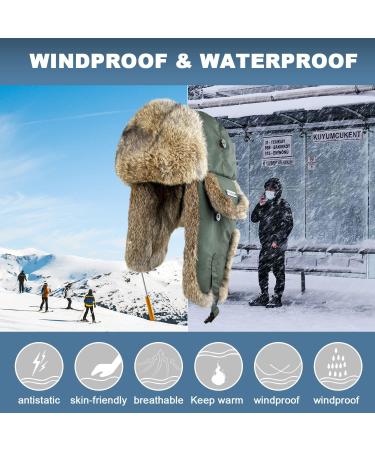 Real Rabbit Fur Trapper Hat - Men Women Winter Russian Ushanka Aviator Bomber Army Green - Large-X-Large - Buy Online on GoSupps.com