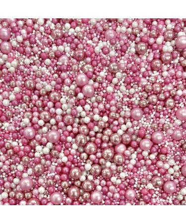 Pink white rose baby shower it's a girl hen party decoration metallic pearly sprinkles for cupcakes cakes cookies baking cake topper pearls balls shiney pastel RASPBERRY RIPPLE 2