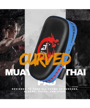 Flexzion Blue Curved Muay Thai Kick Pad for MMA, Karate, Taekwondo - Adjustable Forearm Strap - Buy Online on GoSupps.com