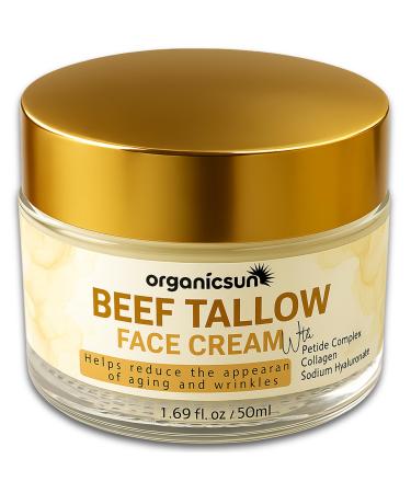 Beef Tallow Face Cream - 100% Grass Fed Anti Aging Moisturizer with Copper Peptides Honey & Collagen for Wrinkles & Firming 1.69 Fl Oz (Pack of 1)