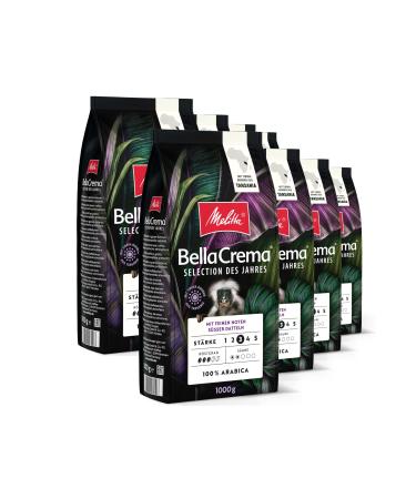 Melitta BellaCrema Selection des Jahres Pack of 8 x 1 kg bags of whole coffee beans, unground, roasted in Germany, medium roast, intensity 3, for automatic coffee machines