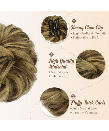 BARSDAR Claw Clip Messy Bun Hairpiece in Sandy Blonde with Caramel Brown Highlights - for Women, Curly Synthetic Hair Bun Extension for Ponytail Updo Chignon - Buy Online on GoSupps.com