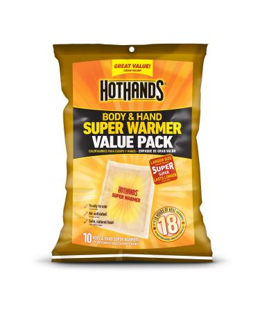 HotHands Body & Hand Super Warmers - Long Lasting Safe Natural Odorless Air Activated Warmers - Up to 18 Hours of Heat - 10 Individual Warmers