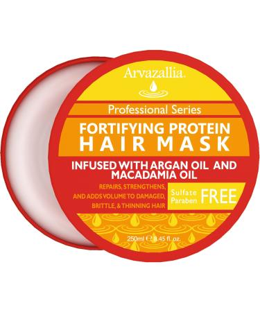 Arvazallia Fortifying Protein Hair Mask and Deep Conditioner with Argan Oil and Macadamia Oil Hair Repair Treatment for Damaged , Brittle , or Thinning Hair - Promotes Natural Hair Growth 8.45 Fl Oz (Pack of 1)
