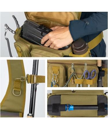 THKFISH Fishing Tackle Bag Sling Pack with Rod Holder | Portable Fly Fishing Box | Khaki-New Upgrade - Buy Online on GoSupps.com