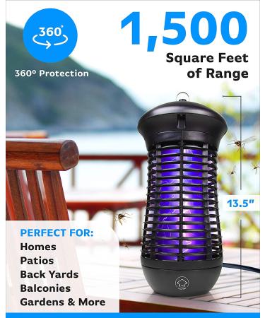 Livin Well Bug Zapper - High Powered 4000V Electric Mosquito Trap | 1500 Sq. Ft Range | 18W UVA Bulb | Indoor Outdoor Insect Killer - 1 Pack - Buy Online on GoSupps.com