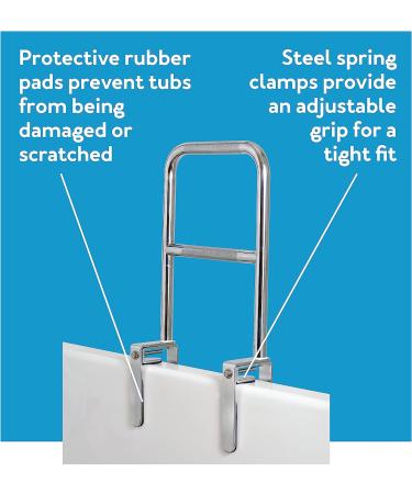Carex Dual Level Bathtub Rail - Chrome Finish Grab Bar for Seniors and Handicap - Easy to Install Safety Bar for Assistance in and out of Tub - Buy Online on GoSupps.com