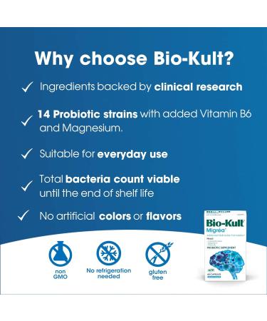 Bio-Kult Migr Advanced MultiStrain Probiotics with Magnesium Citrate & Vitamin B6 - 60 Count - Buy Online on GoSupps.com